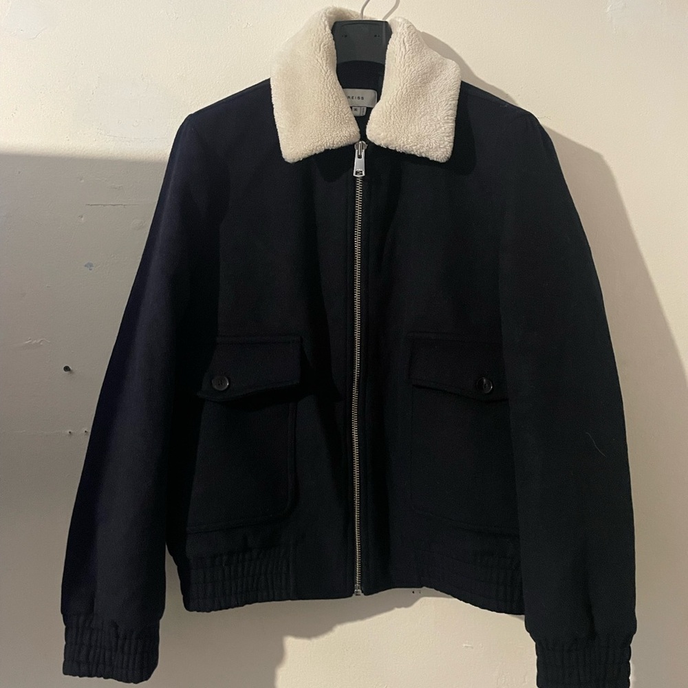 Reiss Rivet Navy Jacket Wool Coat Size XL MSRP$695